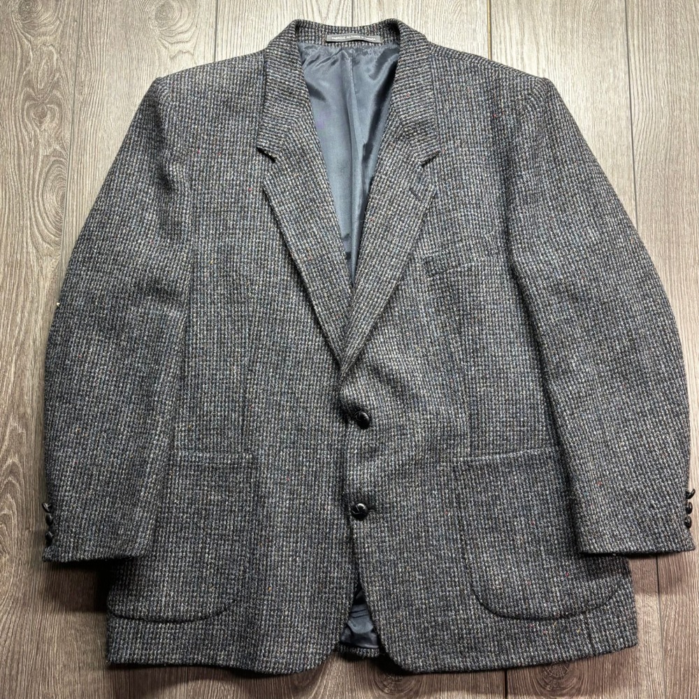 Harris Tweed Mens Grey Blue Wool Blazer Sport Coat Jacket Sears 46 Regular